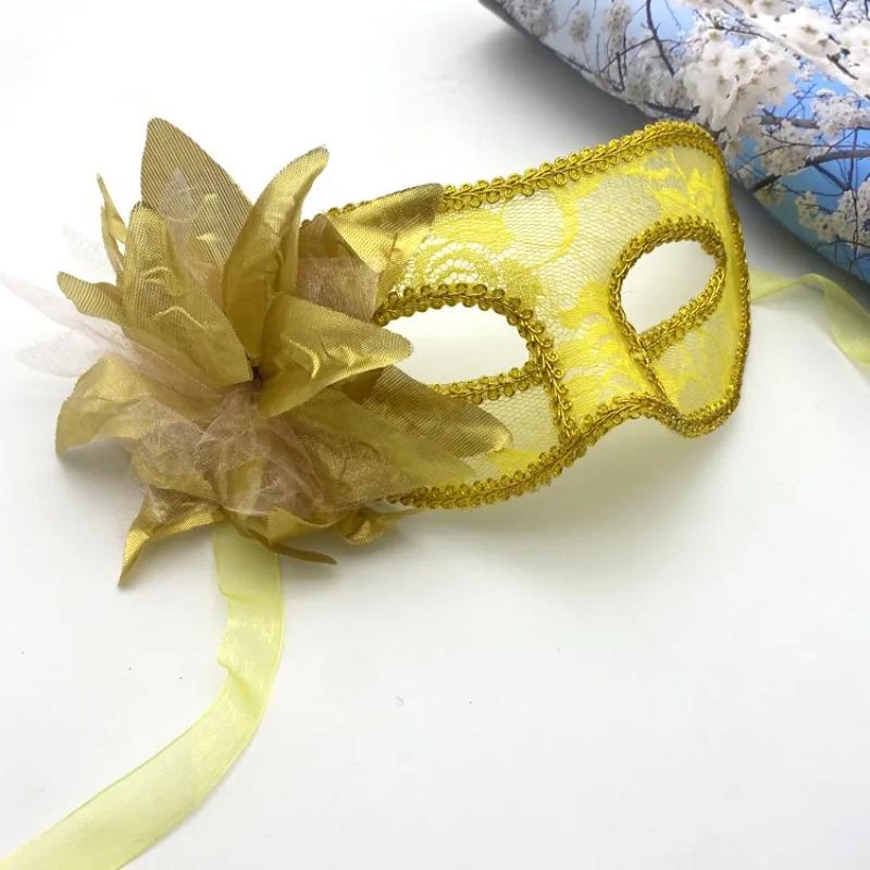 Venice Makeup Ball Golden Onion Yarn Flower Lace Mask Half Face Adult Eye Mask Halloween Performance Prop