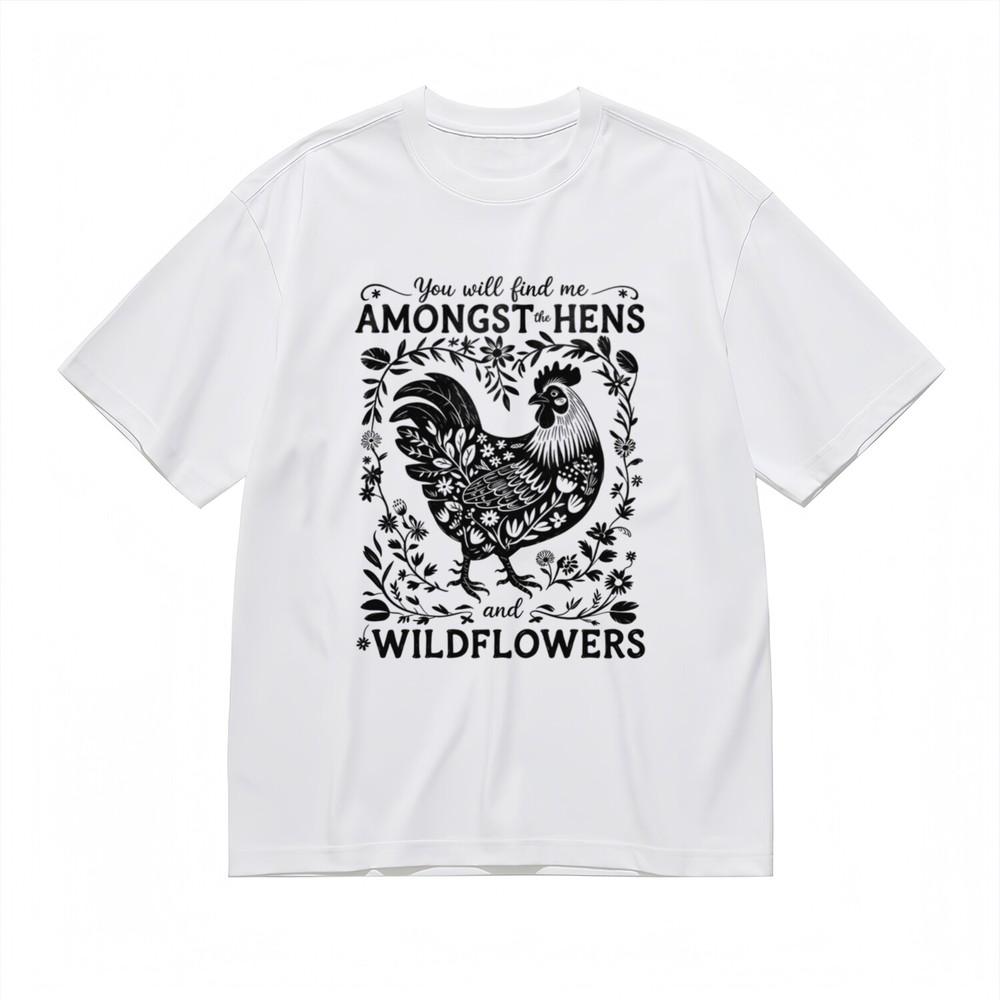 

Women s Trend Artistic Breathable Classic T-Shirt Floral Border Rooster Tee 2XL