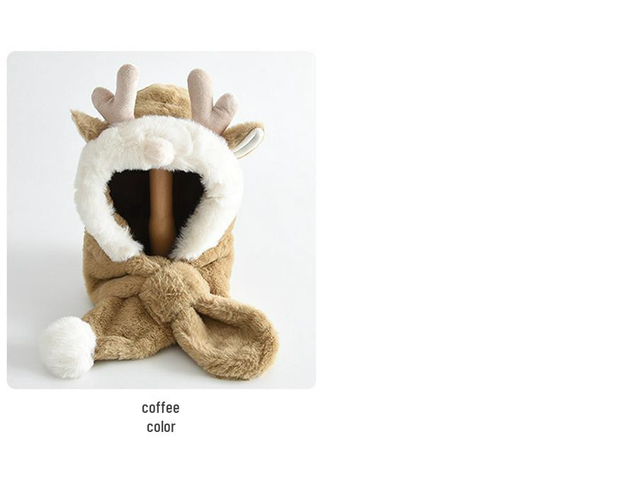 Children's Plush Antler Hat & Scarf Set: Windproof, Thickened Ear Protection for Outdoor Cycling