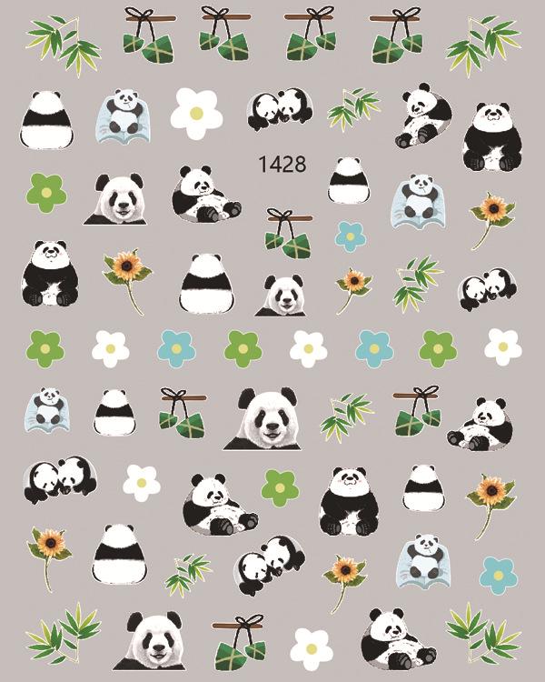Colorful Panda Nail Art Stickers - Summer Relief & Cute National Treasure Design
