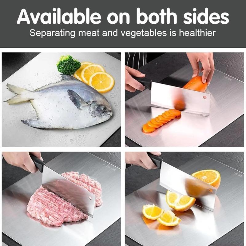 3Pcs Stainless Steel Cutting Board Food Grade Double-sided Metal Fruit Vegetable Chopping Board Hanging Kitchen Cutting Board