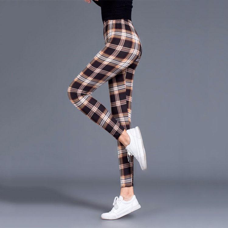 Karierte Leggings für Damen, sexy Hosen, Push-Up-Leggings, modische Fitness-Leggins, Übergröße, Hose mit hoher Taille