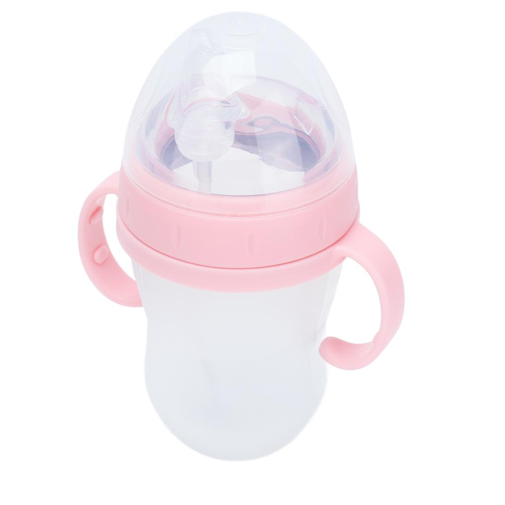 Baby Feeding Bottle Soft Silicone Pacifier Straw Handles Leakproof Infant Milk Water Bottle 240ml