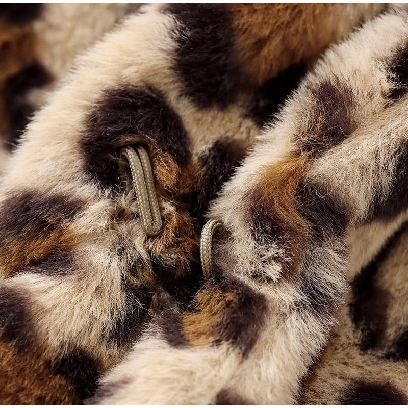 Volné kabáty z umělé kožešiny s leopardím potiskem Ženy Vintage Kožešiny s klopou Kapsa tlustší Podzim Zima Módní Dámský kabát