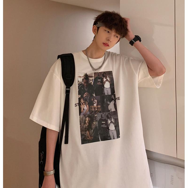 Kortermede t-skjorter for menn Grafisk trykk med halve ermer T-skjorter Pullover T-skjorte Uformell T-skjorte Mann Koreansk Uformell Rundhalset Retro Topper For