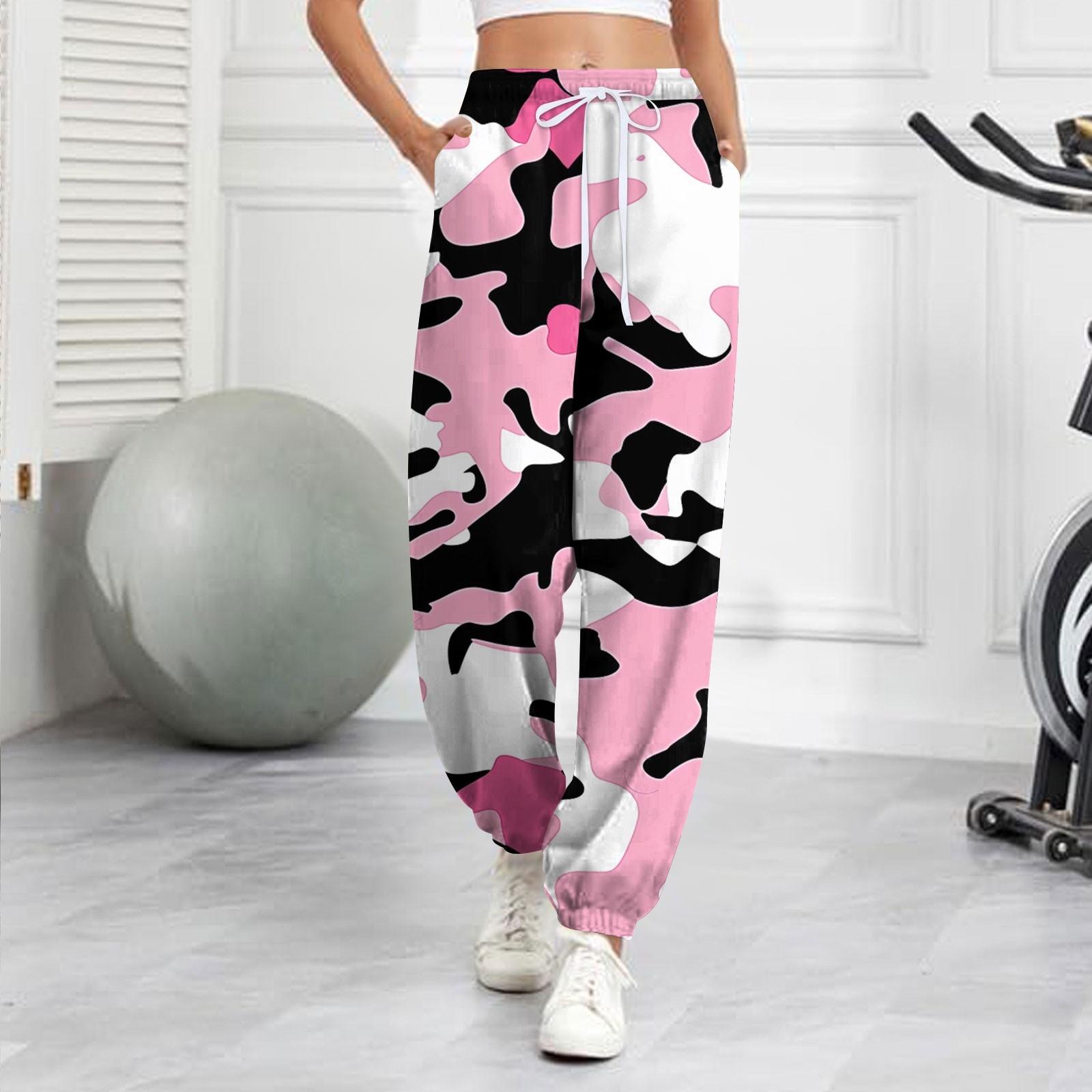 

Женские брюки с высокой талией и сарафанные брюки, камуфляжные свободные повседневные брюки L розовый