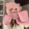 Winter Dragon Ball Cute Hat for Women Thickened Gloves Scarf Integrated Scarf Hooded Plush All Match Warm Three Piece Set