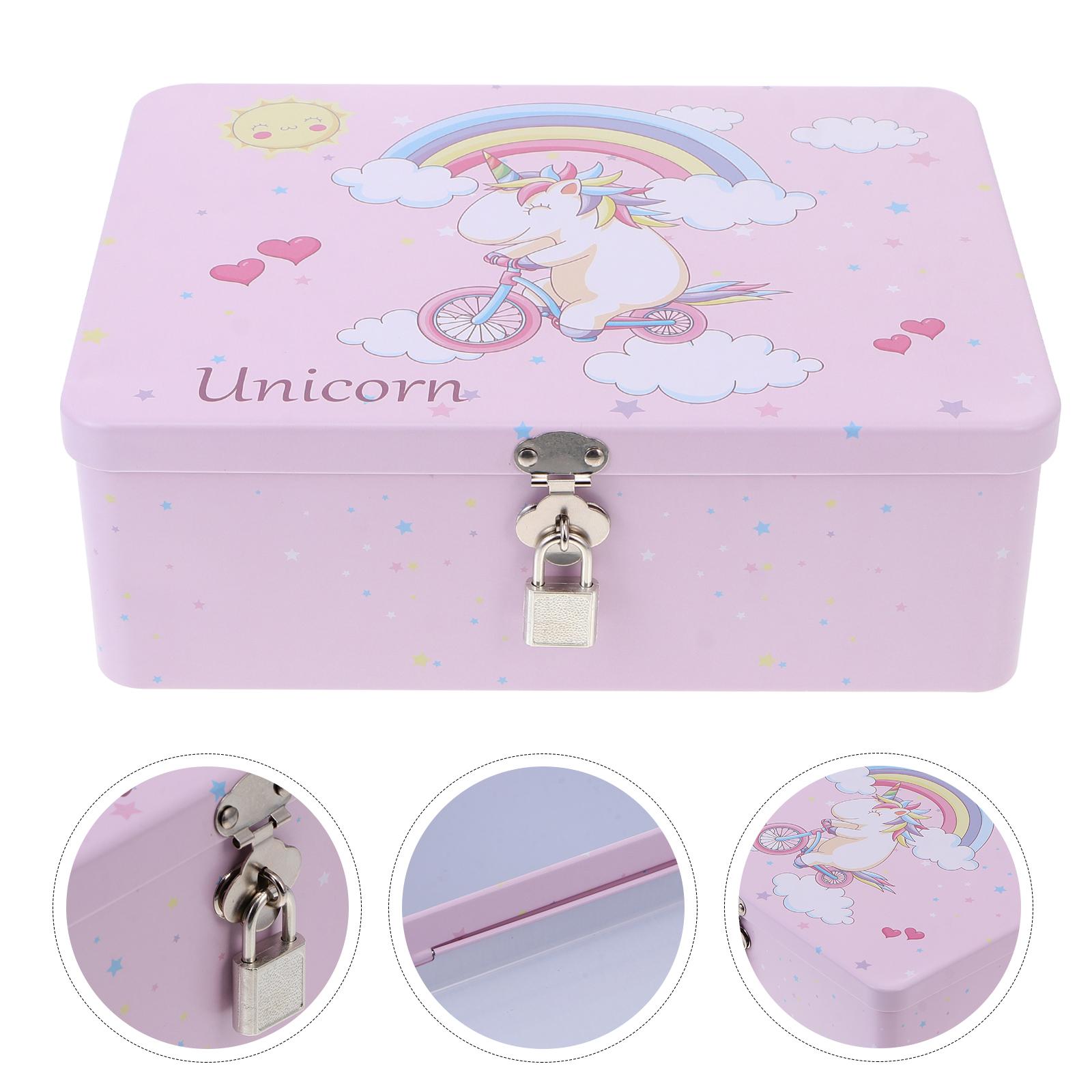 

Large Rectangular Tinplate Storage Box With Lock Key Vintage Pattern Retro Style Gift Container Home Decoration Keepsake Case
