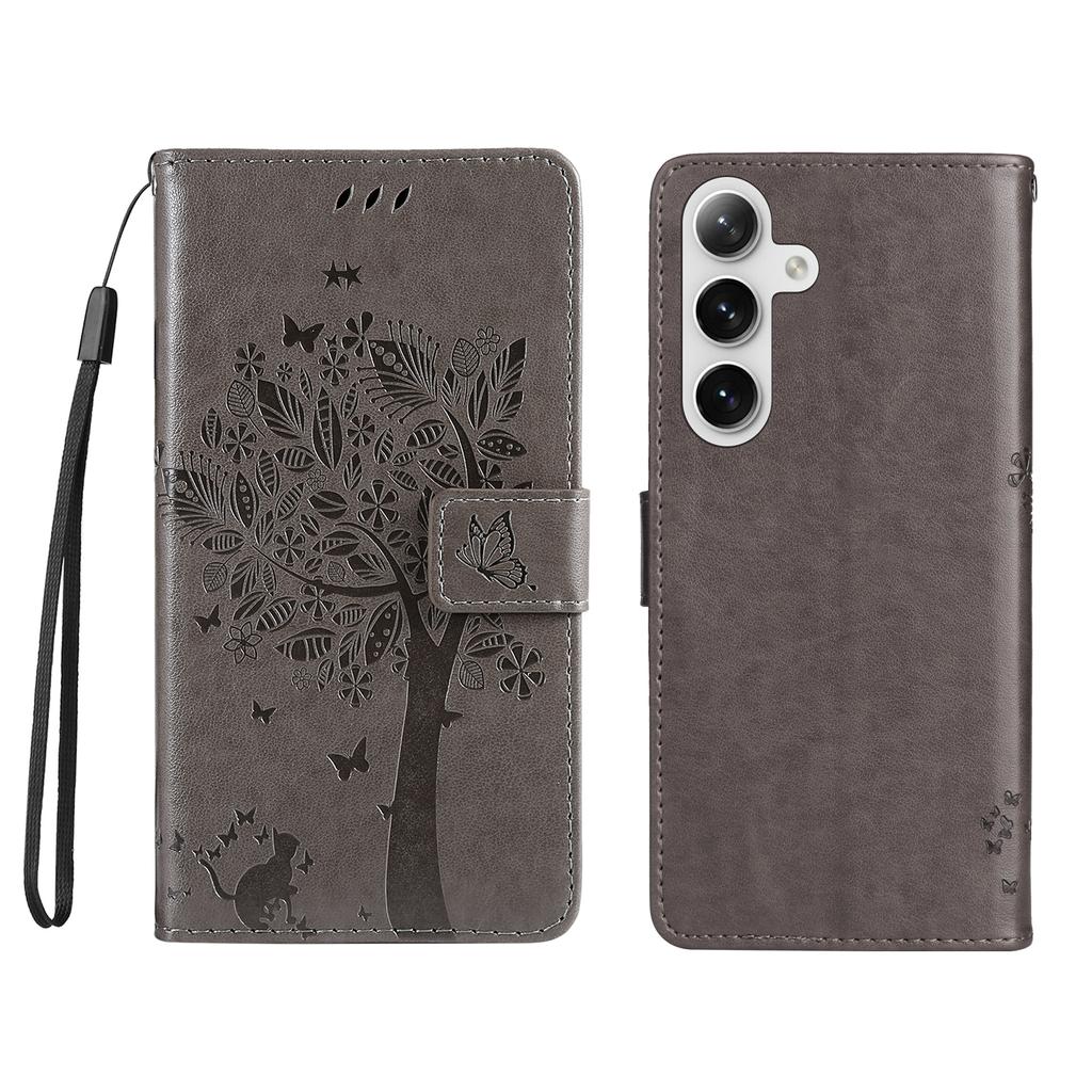 For Samsung Galaxy S25/Galaxy S24 Phone Case with Stand Cat Tree Pattern Leather Wallet Mobile Cover