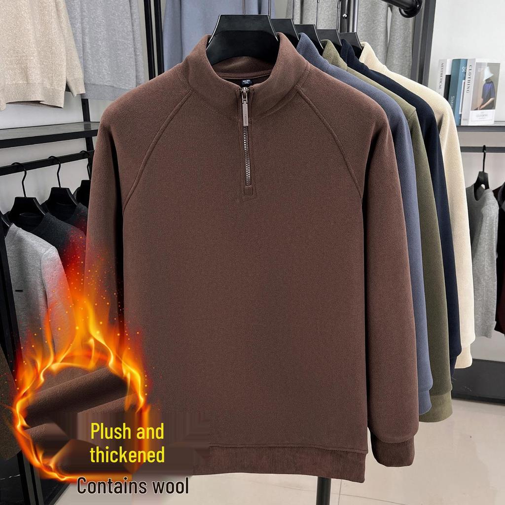 Herrvinterhuvtröja med ståkrage, fleece, halv dragkedja, kraftig