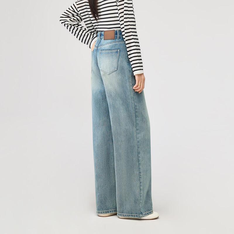 Yalida Women's 2026 Spring Italian Denim Loose Wide-Leg Jeans