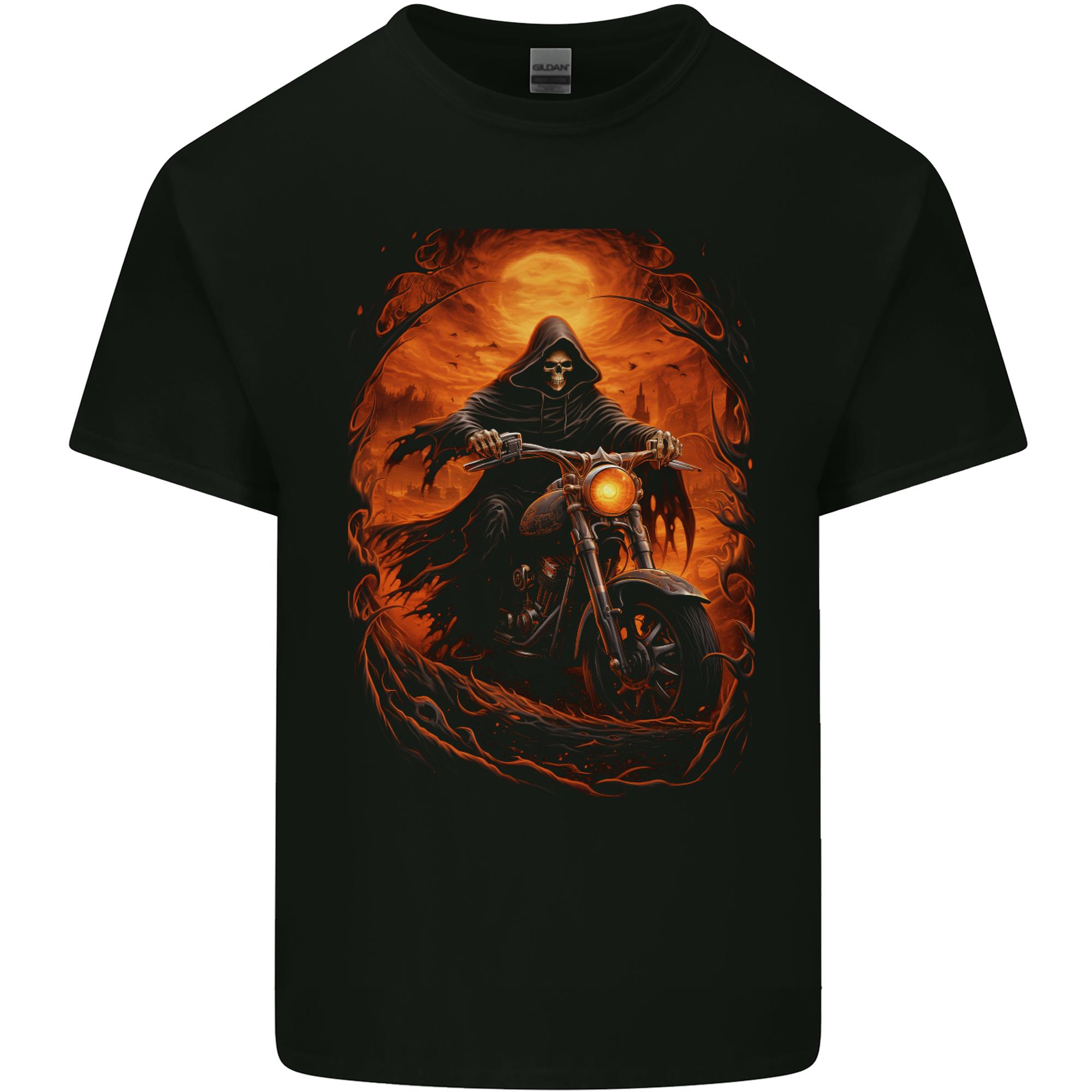 Skull Biker Motorcycle Motorbike Grim Reaper 3 Unisexs Light Cotton TShirt S