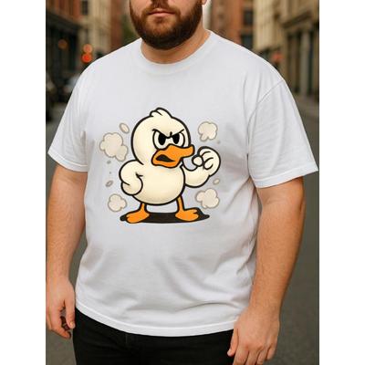 Men's Angry Battle Cute Duck T-Shirt - Funny Angry Duck Print Short Sleeve Shirt, Breathable Loose Fit Round Neck Casual Top for Year-Round Wear