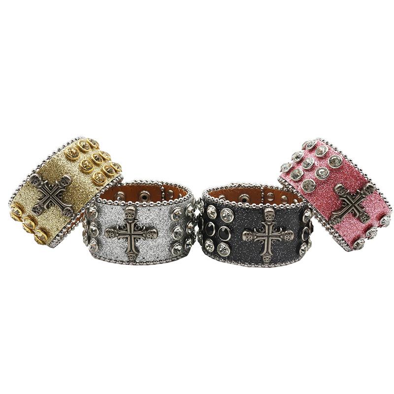 Gothic Stil Strass Armband Schmuck, Modisches Design Diamant PU Leder Handschmuck