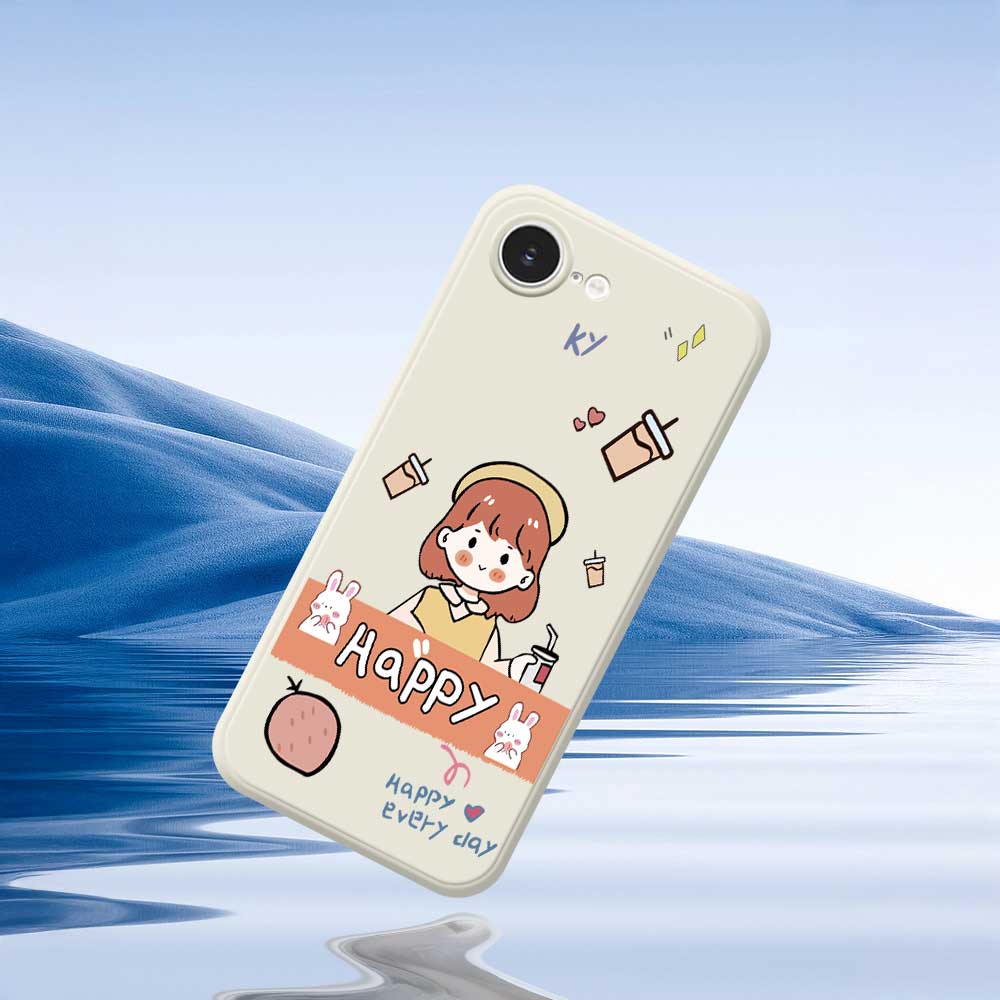 For iPhone 16e Case Happy Girl Pattern Printing Straight Edge TPU Phone Back Cover