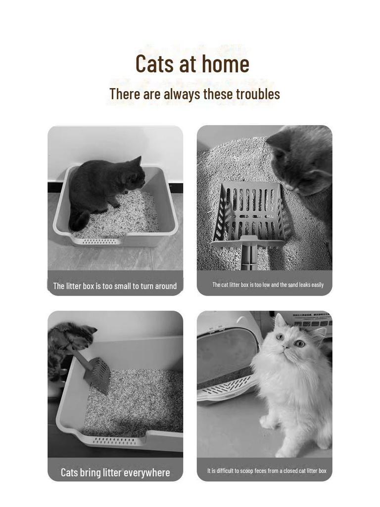 Extra Large Semi-Enclosed Splash-Proof Cat Litter Box for Maine Coons