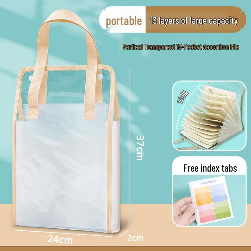 A4 Transparent 13-Layer Accordion Folder with Large Capacity and Subject Dividers
