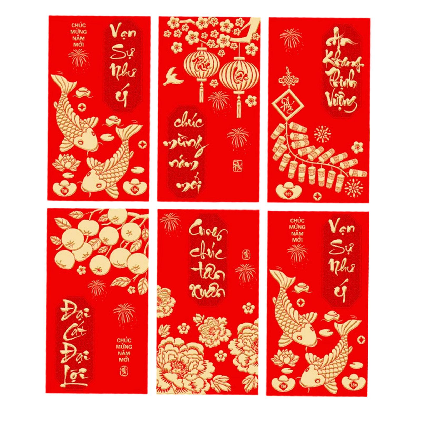 

Pack of 6 Vietnamese Lunar New Year Red Envelopes With Festive Horse Design and Matte Finish for 2026 Celebrations E1