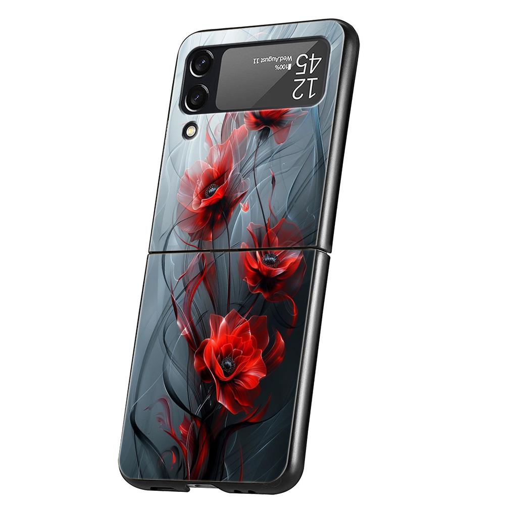 Cherry Blossoms Hard PC Phone Case For Samsung Galaxy Z Flip 5 4 3 Black Cover For Galaxy Z Flip 6 Foldable Shockproof Cases Bag