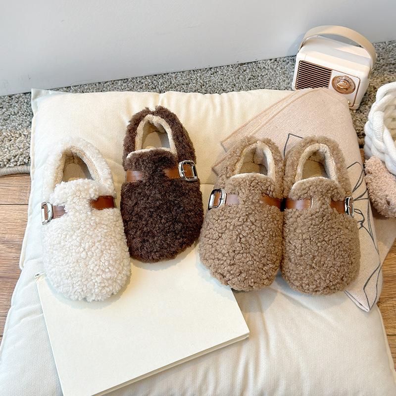 Girls' Plush Shoes 2025 Winter New Children's Shoes Girls Princess Cotton Shoes Two Cotton Plus Velvet Baby Peas Shoes