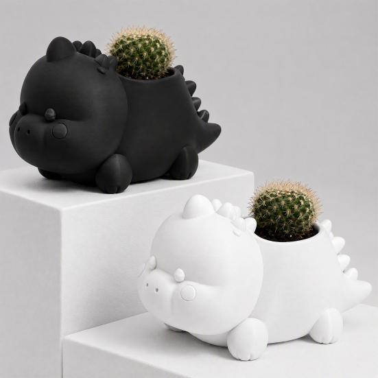 PLA Material Planter 3D Printed Dinosaur Shaped Succulents Pot, Cute for Small Cactus Mini Plants, Decorative Desktop Flower Unique Gardening