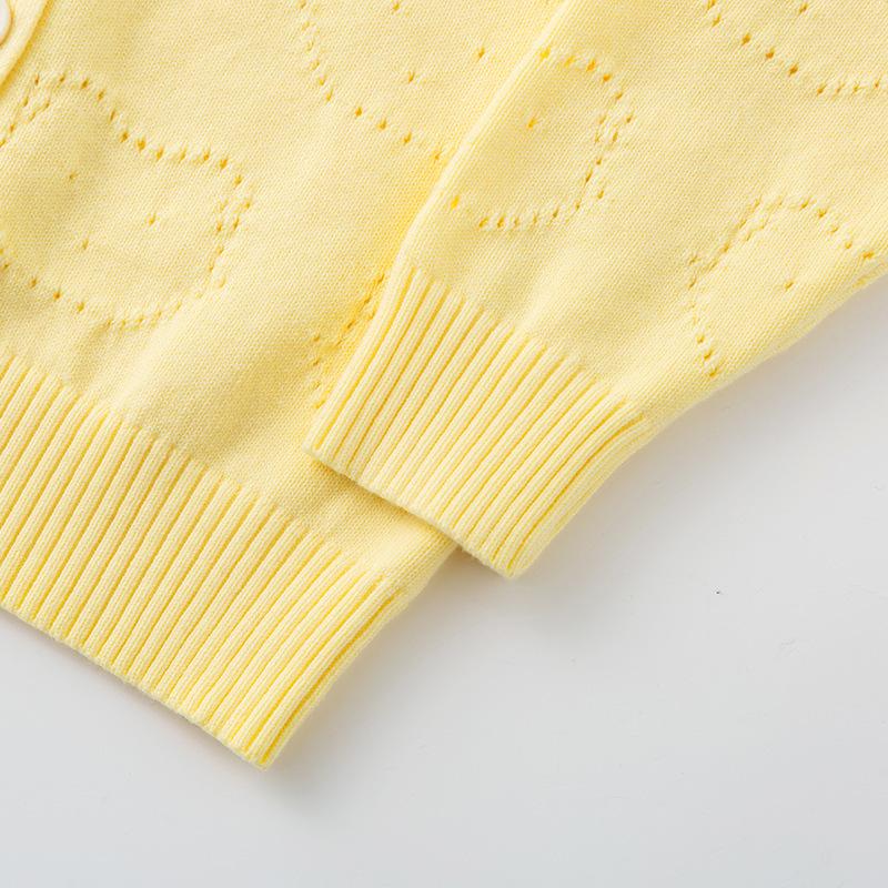 2026 Girls' Baby Bear Hollow Knit Cotton Cardigan: Spring/Summer, Lightweight, Long Sleeve, Airy Knit