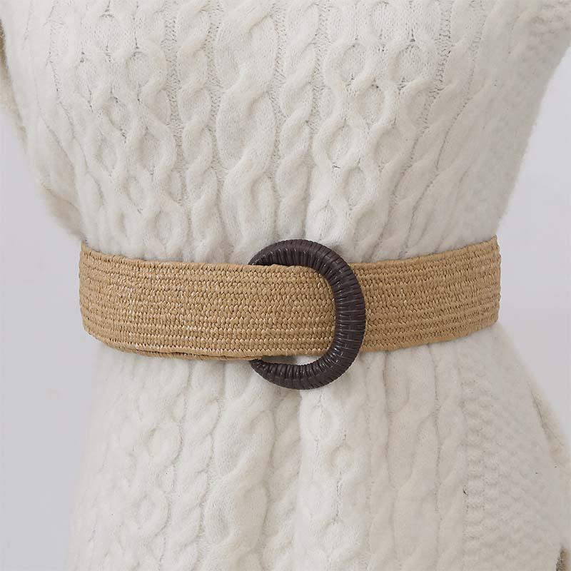Women s Retro Ethnic Woven Leather Belt with Artistic Square Buckle хаки