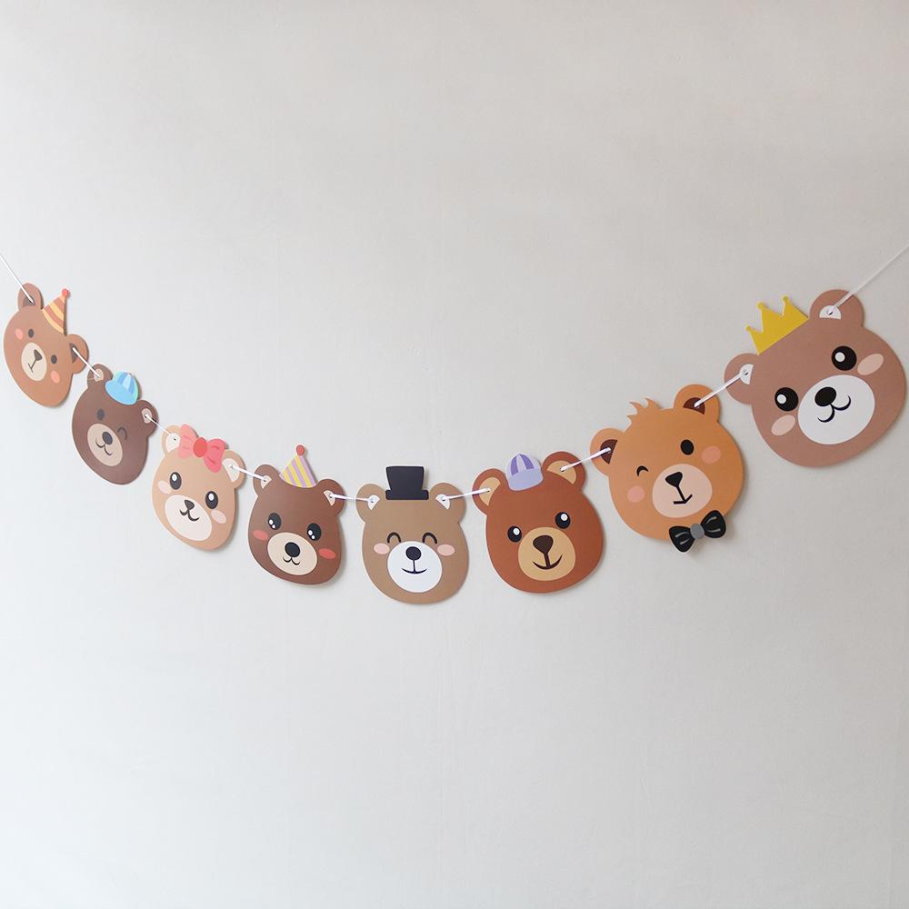 Retro Cartoon Little Bear Birthday Party Pull Flag Decoration Banner