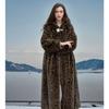 Autumn and winter new hooded environmentally friendly fluffy imitation mink fur leopard print plus long knee loose fashion coat