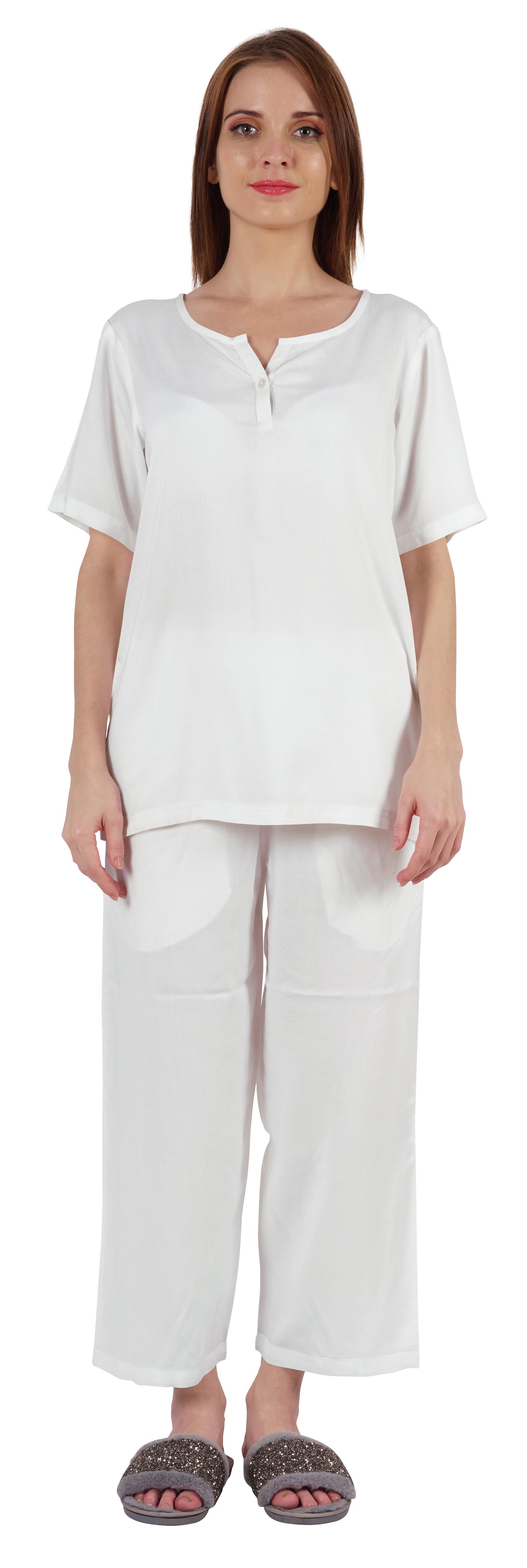 

Жіночий піжамний комплект з коротким рукавом Inkmeso Футболка та піжамний одяг для сну Henley XX-Large білий