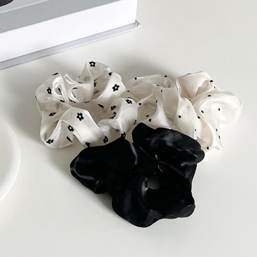 Chiffon Black & White Pattern Scrunchie Gopchang Band in 3 Colors