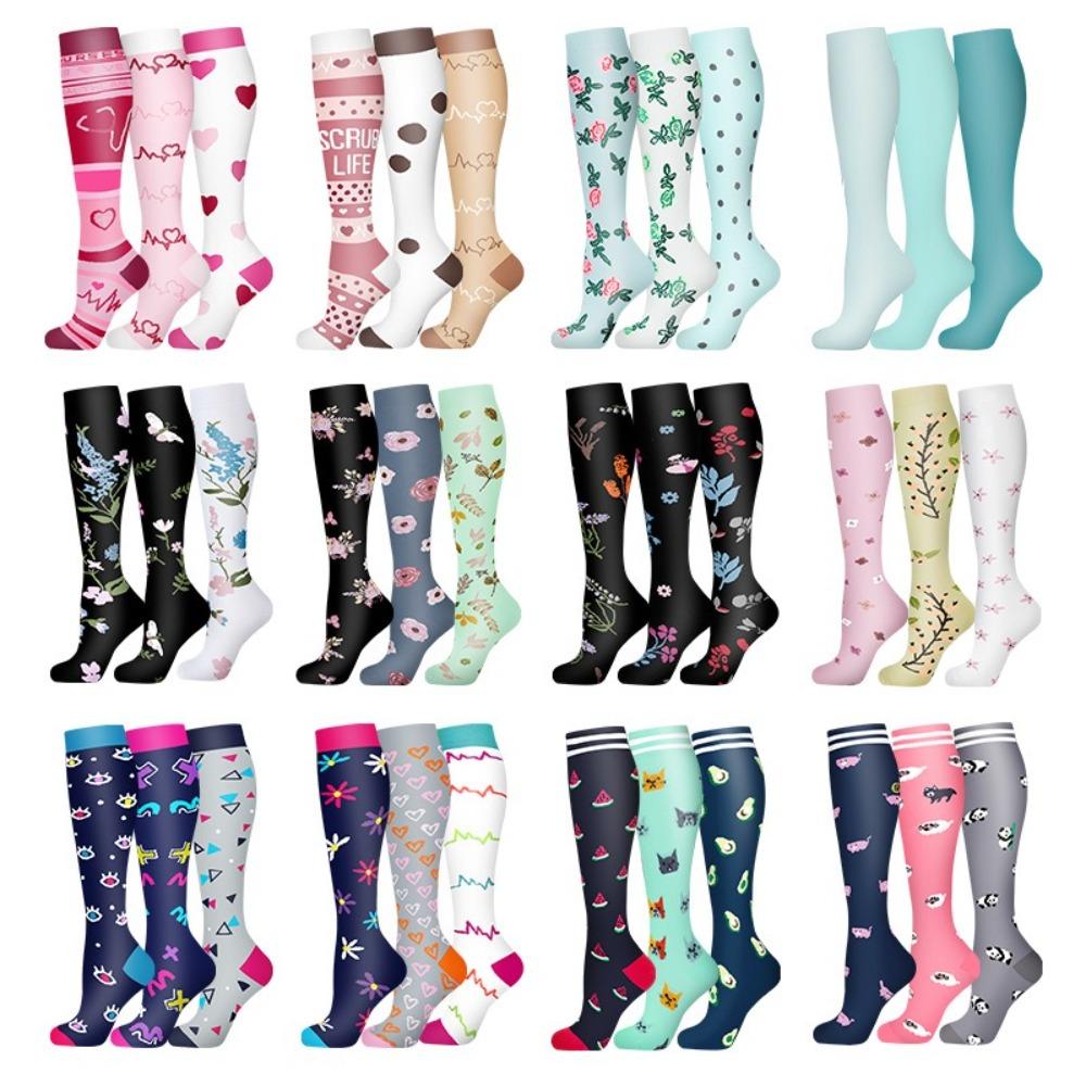 

3 Pairs Soft Compression Socks Breathable Knee Socks Fashion Calf Socks for Outdoor Sports Set 6