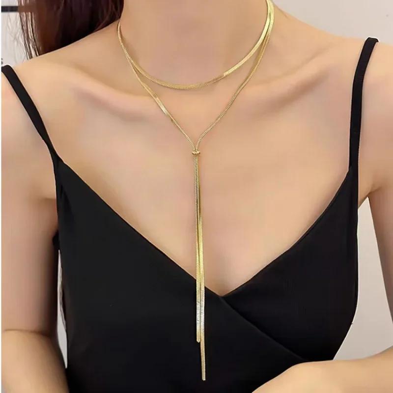 Exquisite Women's Light Luxury Pull-Out Necklace High-End Snake Bone Chain Simple And Versatile Neck Chain Long Sweater Chain