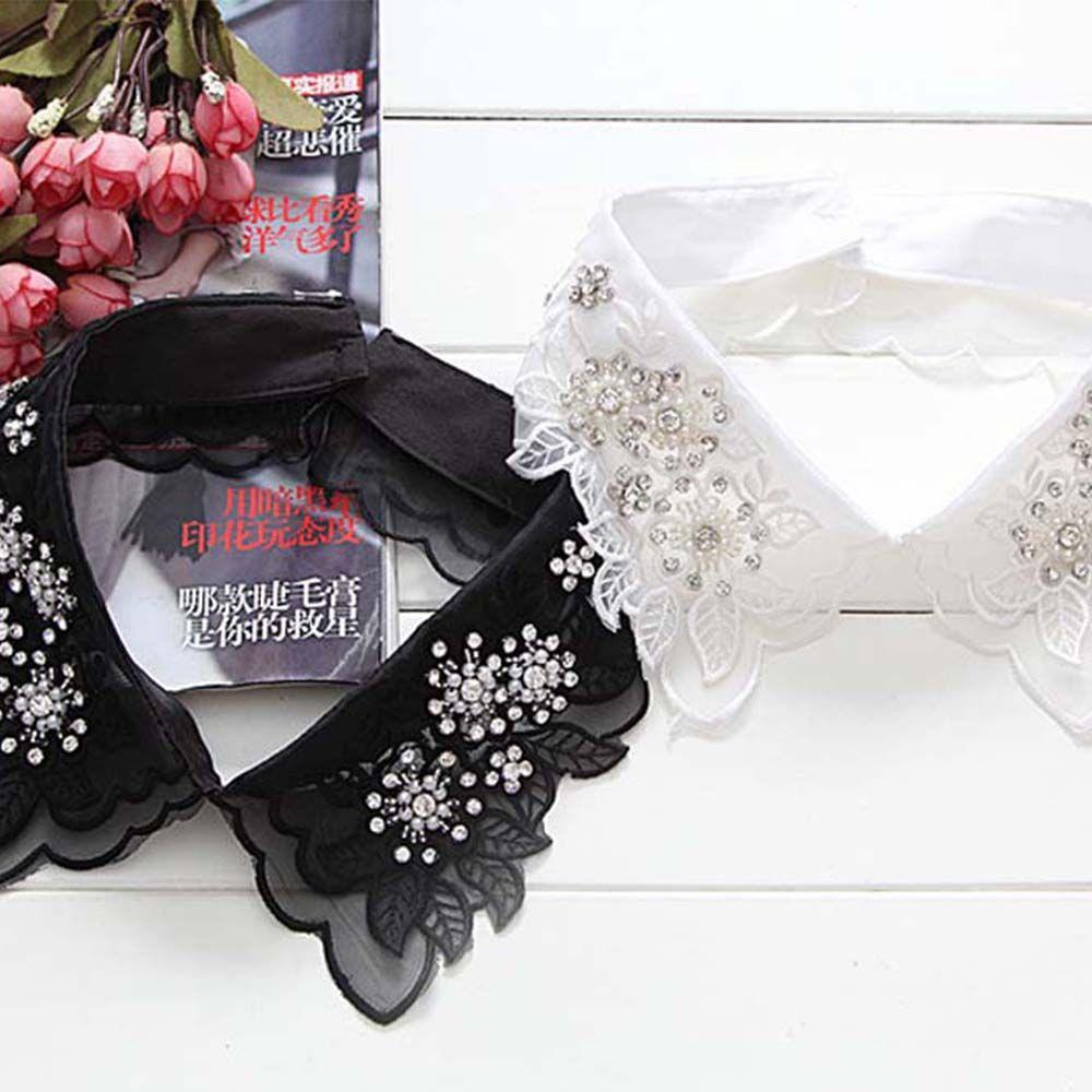 Detachable Black/white Flower Pearl Rhinestone Hollow Fake Collar Shirts Collars Fake Neckline Lace