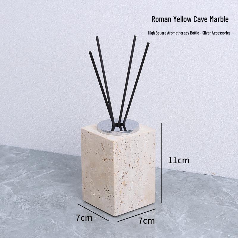 Badezimmerset aus gelbem Marmor im chinesischen Stil: Tablett, Aromatherapie-Ornament, Handseifenspender & Taschentuchbox.