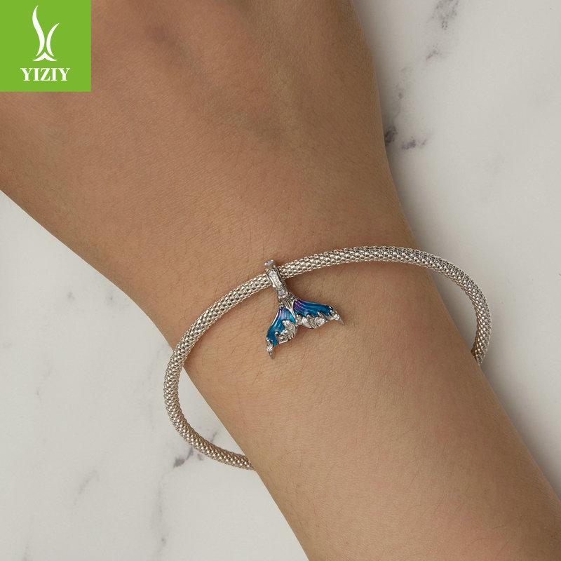 Gradvis Förändring Droppande Olja Man Fisksvans Gör-det-själv Armband Pärlstav, Dröm Havsvind S925 Silver Hänge Tillbehör