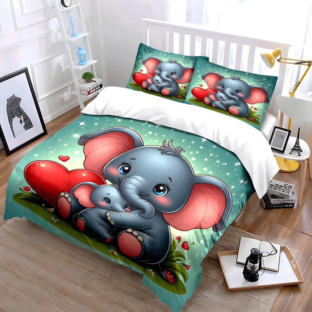 Elephant Family Love Gift Set Exquisite Three-Piece Bedding Set Gift For Kids And Adults