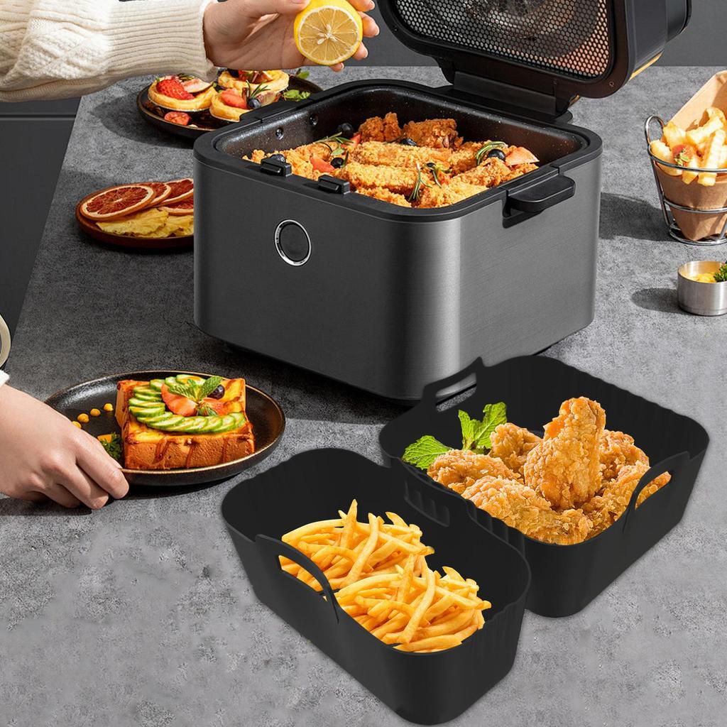 Silicone Liners For Air Fryer Basket Air Fryer Silicone Basket 2 Pieces Non-Stick Reusable Steamer Tray Removable For Cooking