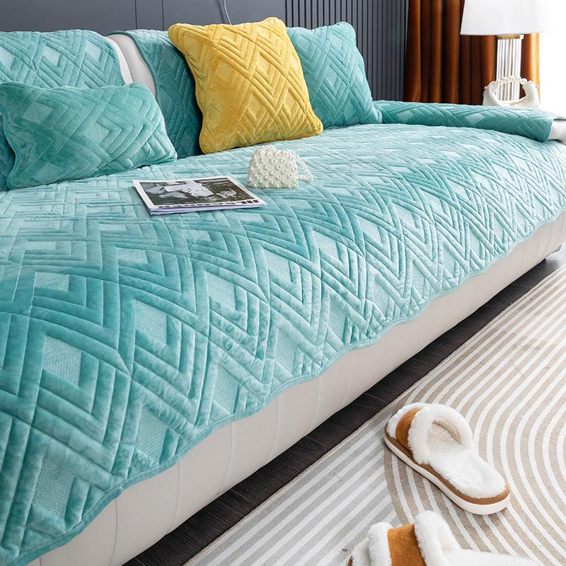 Advanced Sense of Milk Velvet Sofa Cushion Fall and Winter Models Light Luxury High-end Non-slip Cushion Leather Sofa Cover Cover Cloth