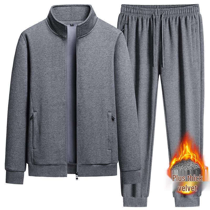 Tuta sportiva da uomo in pile stile coreano con maniche lunghe e pantaloni slim in cotone