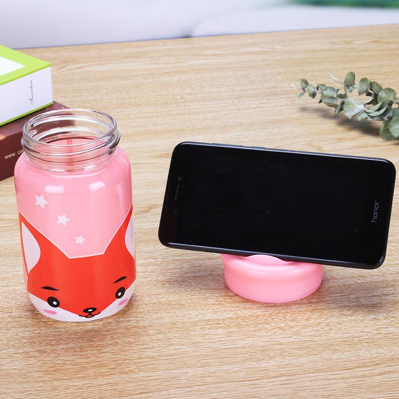 Mobile Phone Stand Glass Water Cup, Simple Glass Cup, Trendy, Fresh, Portable and Cute Gift Cup for Female Students
