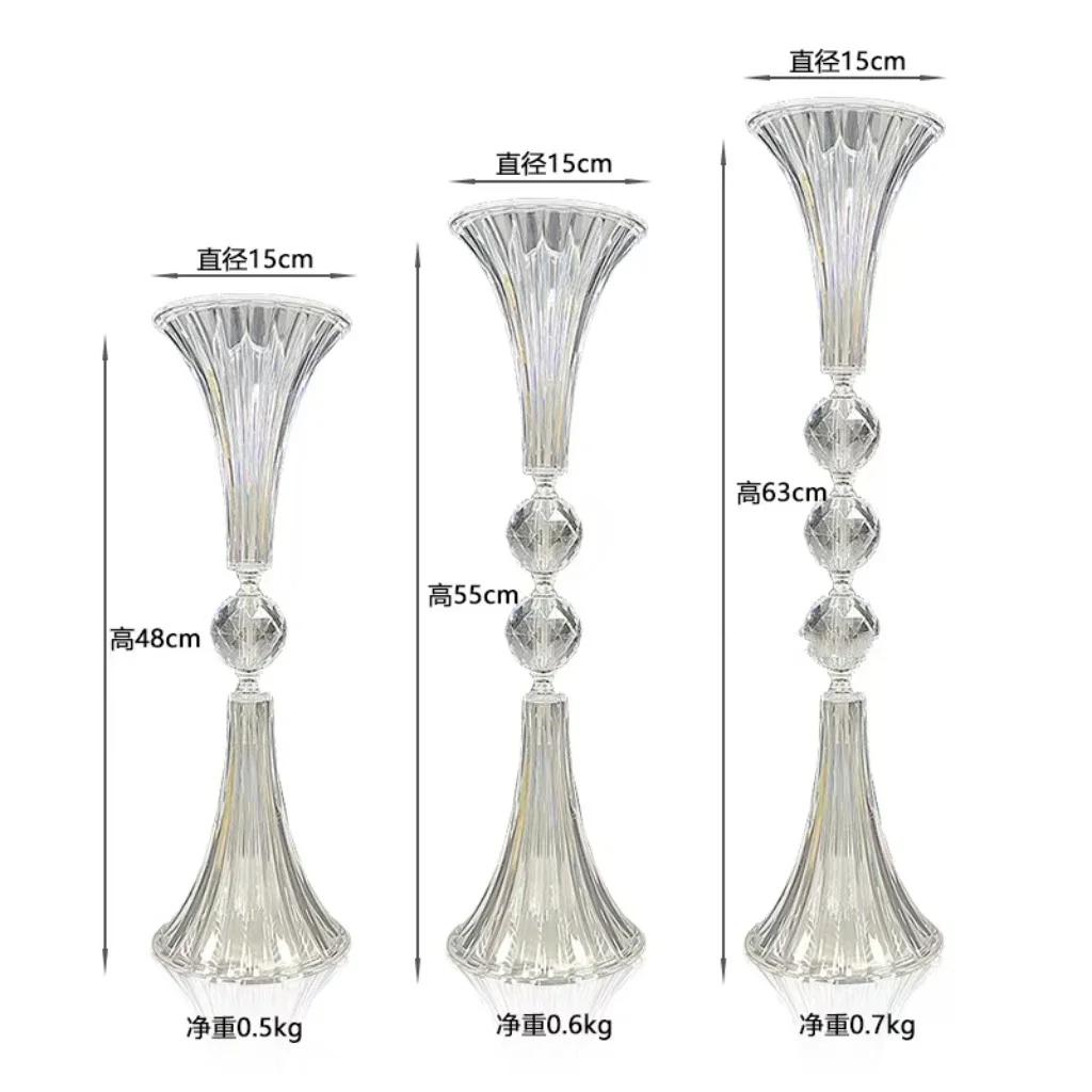 10pcs New Wedding Vase Acrylic Transparent Trumpet Style Table Flower Stand Center Table Decorative Supplies