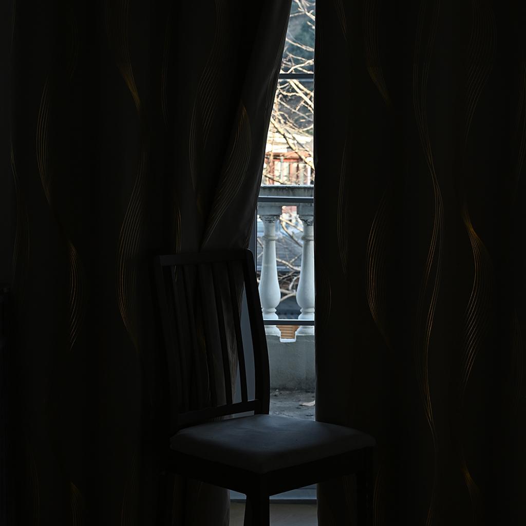 1PC Full Blackout Hot Stamping Wave Pattern Perforated Curtain, Suitable for Hotel Bedrooms and Living Rooms