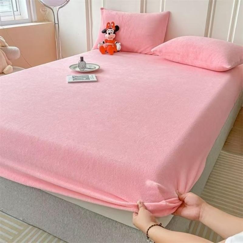 Fine Flannel Fitted Sheet Winter Warm Coral Fleece Mattress Protector Cover Soft Breathable Bed Cover Pillowcase