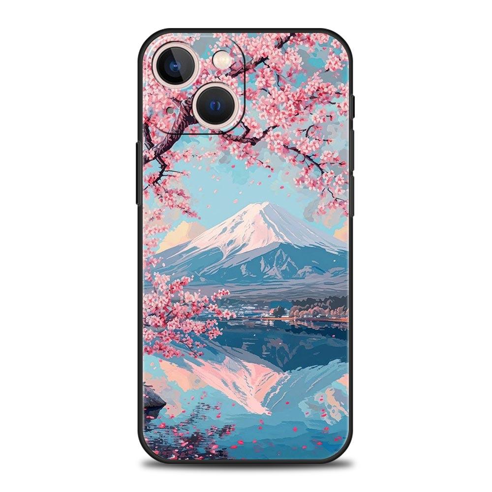 Japan Mount Fuji Painting Cherry blossom Phone Case For iPhone 17 16 15 Pro Max 11 12 13 14 7 8 Plus SE 2020 X XR XS Cover Soft