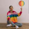 Women's Sweater Autumn Winter New Letter Loose Plus Size Knitted Cardigan Rainbow Women's Clothing