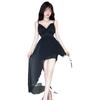 Elegant Low-Cut Bodycon Dress with Irregular Straps and Flared Hem