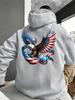 T-shirt à capuche ample pour homme, best-seller automne/hiver, motif drapeau américain et aigle à tête blanche, haut à capuche long sleeve patriotique décontracté street
