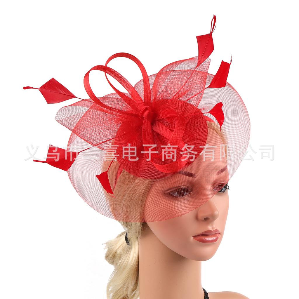New European and American Bridal Feather Mesh Hair Accessories Hemp Yarn Headgear Retro Fashion Elegant Top Hat