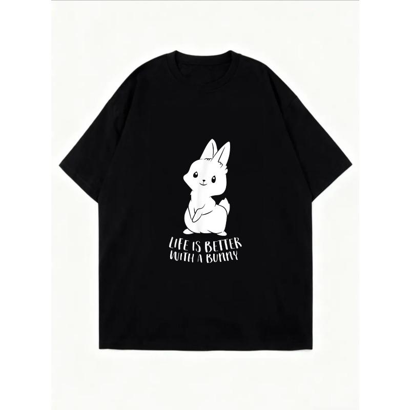 White Oversized T Shirt With Bunny Print And Life Is Better With A Bunny Text For Casual Wear